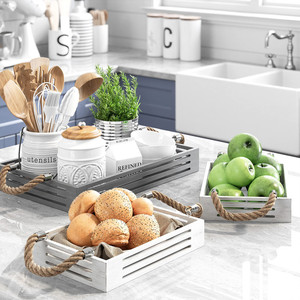 <strong>Nesting</strong> Serving Trays Rope Handles Rustic Coastal Nautical Decorative Wood Trays Coffee <strong>Table</strong>, Kitchen, Set of 3 - Product Image 6