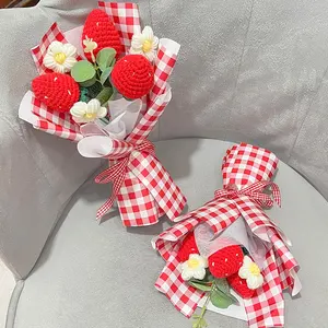 Handmade Artificial Strawberry Flowers Decoration Bouquet Valentine's Day Mother's Day Gift for Graduation Crochet Flowers
