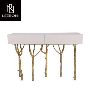 Villa Maison Design Spécial Haute Qualité Plateau <span class=keywords><strong>en</strong></span> <span class=keywords><strong>Bois</strong></span> Massif Base <span class=keywords><strong>en</strong></span> Laiton Fantaisie Table <span class=keywords><strong>Console</strong></span> <span class=keywords><strong>en</strong></span> <span class=keywords><strong>Bois</strong></span> Haut de Gamme - Product Image 3