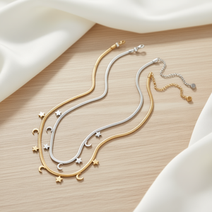 Collar Angelina con Estrella y Luna, Acero Inoxidable, Tono Dorado y Plateado, 60 cm, Colgante Unisex, Joyería Casual de Moda - Product Image 4