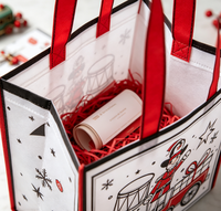 Sacs fourre-tout réutilisables en non-tissé imprimés sérigraphiés pour Noël, avec un motif d'animaux mignons pour les courses et l'emballage de cadeaux de fête