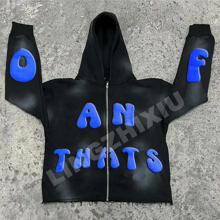 Mode Puff Druck Hoodie zugeschnitten Designer gewaschen Y2K Reißverschluss-Kapuzenpullover für Herren Jogginghosen und Hoodie-Set