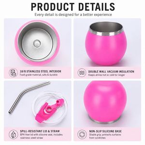 Custom Logo Gifts Party Double Wall Vacuum Stemless Wine Cup 5oz Stainless Steel Mini Egg Tumbler <b>With</b> <b>Straw</b> Lid - Product Image 3