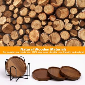 Nordic Wooden <b>Coasters</b> Set of 4 Round Heat Resistant Pads for Coffee Mugs Tea Cups Natural Wood Table Mats <b>Drink</b> <b>Coaster</b> - Product Image 2