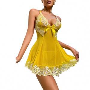 Camisones de satén con encaje sexy para mujer, ropa de dormir, vestidos elegantes, lencería para fiestas - Product Image 6