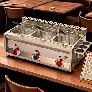 Friggitrice a Gas commerciale di vendita calda <span class=keywords><strong>2</strong></span> serbatoio <span class=keywords><strong>2</strong></span> cestello industriale chip friggitrice friggitrice di pollo macchina con filtro dell'olio - Product Image 6