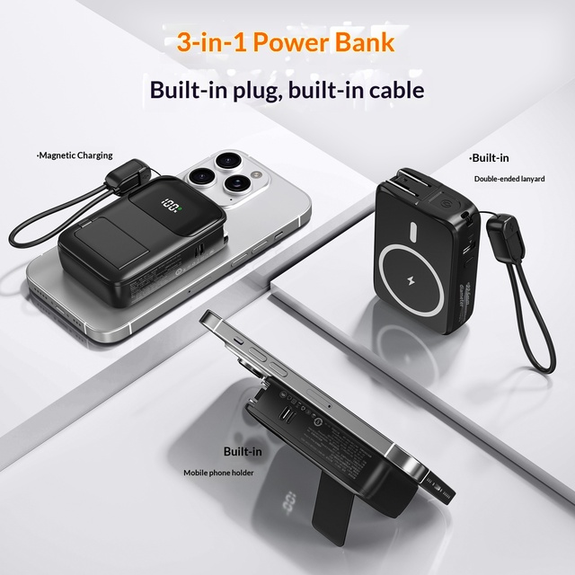 Magnetic Charging Power Bank 20000 MAh 22.5W Fast Charge Large Capacity Built-In Cable Portable with hoder power banks