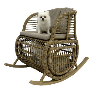 Sillón mecedora individual de ratán para patio y hogar, con cojín, apto para mascotas, para uso en balcón, mecedora metálica para exteriores y parques - Product Image 1