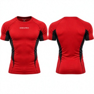 Men <b>Compression</b> T <b>Shirt</b> Red <b>Black</b> Short Sleeve Athletic Gym Training Sportswear Custom Logo Fitness Running Workout <b>Shirt</b> - Product Image 1