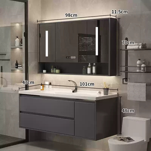 Vanité de salle de bain moderne noire armoire à miroir intelligente évier intégré et armoire à miroir vanité de salle de bain - Product Image 5