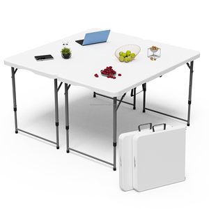 Table pliante de 4 pieds, portable, robuste, pliable en deux, en plastique, réglable en hauteur, avec poignée de transport - Product Image 1