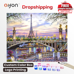 Kit de Peinture Numérique DIY pour Adultes - Paysage de <span class=keywords><strong>Paris</strong></span> - Impression Numérique Écologique - Toile Acrylique - Pinceau - Style Moderne - Product Image 1