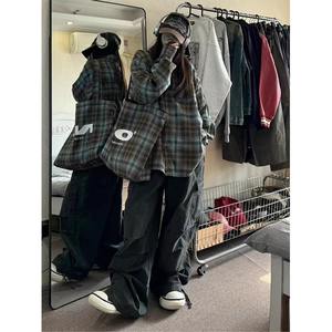 Chemise sans manches haut de gamme en polyester à rayures écossaises rétro américaines pour femme, collection Printemps-Automne 2024, décontractée, ample, boutonnée, avec blocs de couleur - Product Image 1