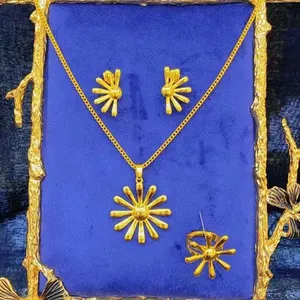 Esplosivo girasole sabbia oro tre pezzi orecchini collana anello set gioielli squisiti