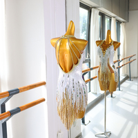 Costume de compétition de danse latine professionnel pour enfants, robe de danse Cha-Cha Samba blanche et dorée, combinaison à franges scintillantes avec strass