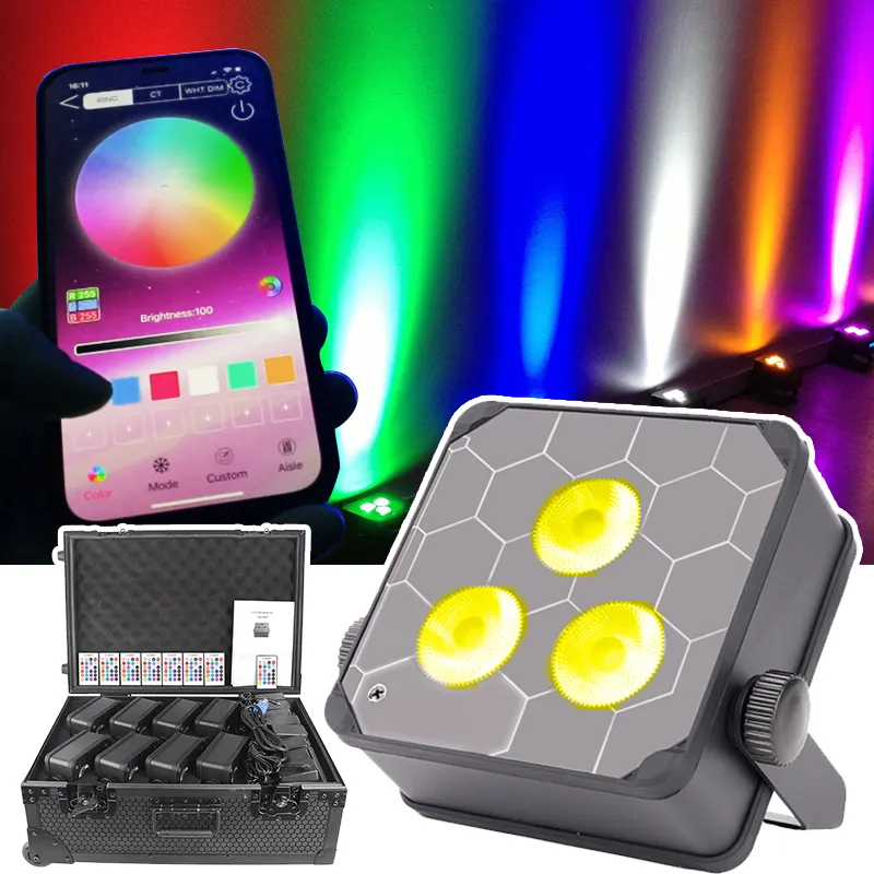 แบตเตอรี่ขับเคลื่อนไฟ LED Par 3 * 18W RGBA + UV LED Uplight แบตเตอรี่ไร้สาย DJ Club Party งานแต่งงานไฟเวทีไฟ LED PAR