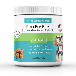 Pro + Masticables suaves prebióticos y probióticos Pre Bites-6 cepas para la salud intestinal, El apoyo inmunológico e intestinal-270g (90 masticables) - Product Image 1