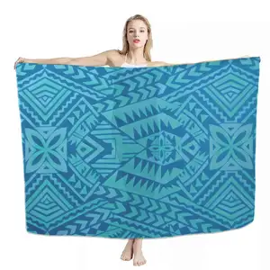 Chuuk Micronesia Samoan Tato Pola Biru Lembut Sarung Dalam Jumlah Besar Pantai Sorang Wrap Coverups Wanita Ukuran Plus Beachwear untuk Wanita