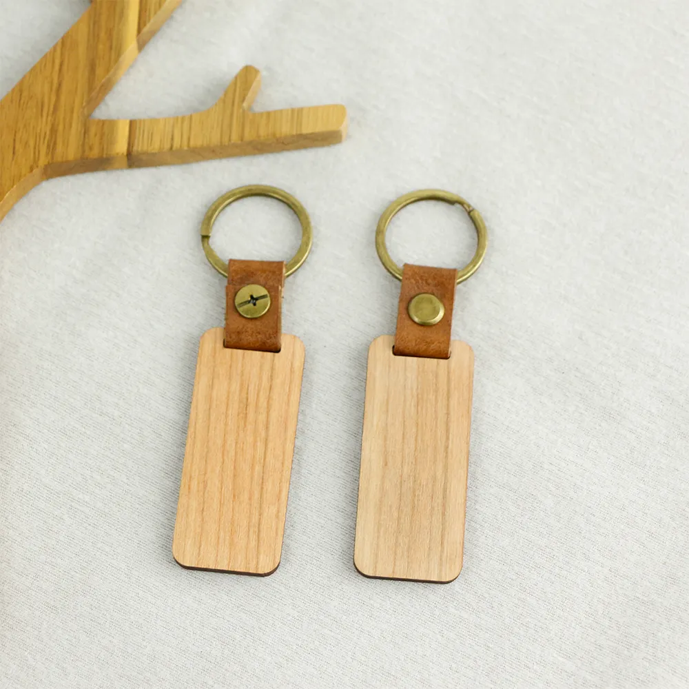 Chất Lượng Cao Tùy Chỉnh Logo Gỗ Keychain Cá Nhân Khắc Walnut Cherry Gỗ Key Chain