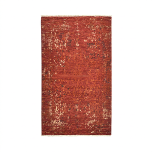 Tapis en laine rouge terre cuite noué à la main 9x12, abstrait, vieilli, vintage, à poils ras, moderne, réversible pour salon - Product Image 1