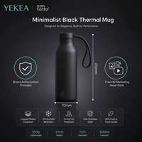 Bouteille d'eau isotherme CONTATTO 500ml, minimaliste, entièrement noire, en acier inoxydable, anti-fuite, sans BPA, avec poignée plate intégrée
