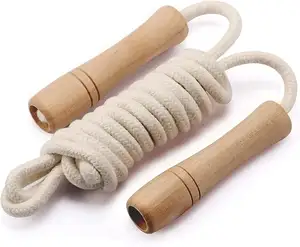 حبل قفز قطني قابل للتعديل من النايلون للياقة البدنية للأطفال بمقبض خشبي للبيع بالجملة