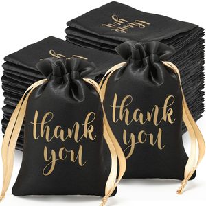 Custom Logo Black Satin <b>Gift</b> Bags Drawstring Jewelry Candy Pouches Wig Bags Hair Extension Packaging Bundle Silk Satin Bag - Product Image 1