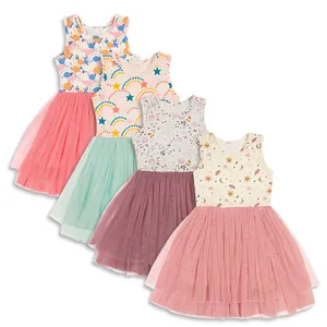 Organic Bamboo Girl Dresses Princess Tulle Dress Children Wholesale Babies Summer Gauze Dress Children Sleeveless Kids Clothing