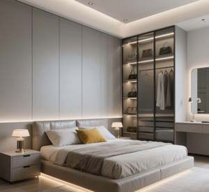 Hot-selling Modern Grey Wardrobe Design Particle Board Bedroom Closet Wardrobe Glass Wardrobe <b>Storage</b> <b>Cabinet</b> Display <b>Cabinet</b> - Product Image 3