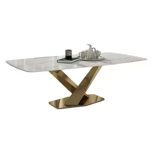 6 seater Modern stainless steel frame sintered stone dining table