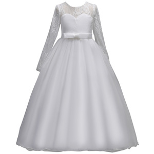 Robe de bal en dentelle à manches longues pour filles, col rond, en Tulle, robe de princesse pour hôtesse de mariage, vert - Product Image 4