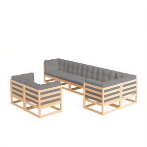 Ensemble de salon de jardin en bois naturel 6 places, mobilier de jardin extérieur, design moderne - Product Image 1