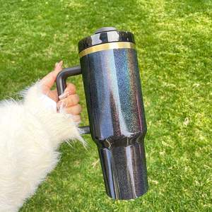 Vaso Térmico H2.0 de 40oz Personalizado con Grabado Láser, Sublimación, Holográfico, Dorado Brillante, con Asa, para Café - Product Image 2