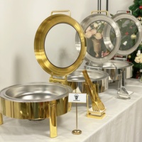 Calentador de Alimentos Tipo Chafing Dish de Lujo con Ventana de Vidrio y Patas Altas para Buffet, Servicio de Catering, Suministros para Hoteles y Grandes Banquetes