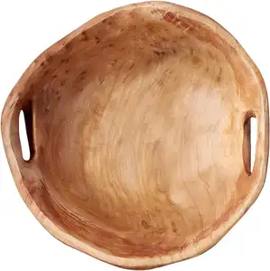 وعاء خشبي جذري متوسط الحجم بمقابض