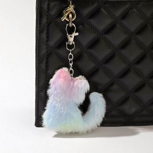 Fluffy Heart Shaped Fake Rabbit Fur Ear Pompom Keychain Bulk Puff Ball Mini Furry Keychain Pom Pom Fur Ball Keychains - Product Image 3