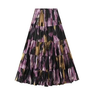 Custom Floral Print pleated <b>skirt</b> High Waist Loose Fit Retro Vacation Beach <b>skirt</b> for women long Classic Elegant ruffle <b>skirt</b> - Product Image 4