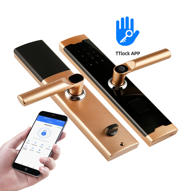 High Security Electric Digital Fingerprint Smart Door Lock With Tuya APP TTLOCK Wooden Lock