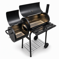 Barbecue portable moderne d'extérieur à double foyer au charbon de bois sans fumée avec table latérale en émail de porcelaine