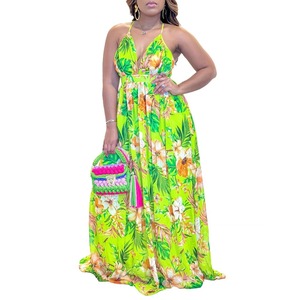 Robe longue maxi à imprimé floral pour femme C8575, vêtements de taille maman, robe brillante, vêtements de plage, vêtements de mer - Product Image 4