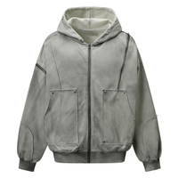 Hoodie Zip-Up Custom Vintage dengan Rivet, Unisex Streetwear Desain Oversize, Bahan Bernapas, Berat Dapat Disesuaikan