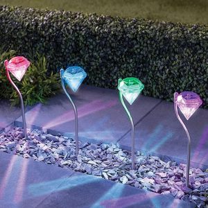 Lampes solaires LED en forme de diamant pour jardin, éclairage extérieur RGB changeant de couleur pour pelouse, allée, aménagement paysager, cour et patio - Product Image 1