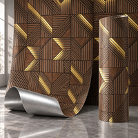 60x60cm Braun-Gold Geometrisches Holzmuster Selbstklebende Tapete mit PET-Oberfläche und IXPE-Schaum für Innenwände