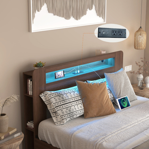 Modern Adjustable Floating <b>Queen</b> <b>Bed</b> Frame with LED Lights Charging Station Storage Headboard - Product Image 6