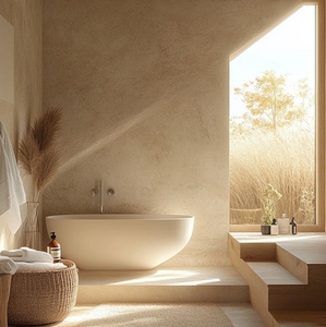 Custom Shape OEM Concrete Bathtub Minimalist Wabi Sabi Cement Soaking Tub Premium Bathroom Fixtures Manufacturer B2B - Product Image 1