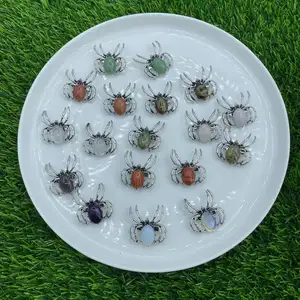 Natural stone animal furnishing articles healing crystal alloy gemstones spider Animal Sculpture for Gift crystal spider