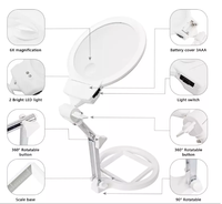 3B-1A 2X 6X Foldable Dual Lens Desktop Table Magnifier 2 LED Large 130mm Acrylic Lens Diameter Magnifying Glass Mental Bracket