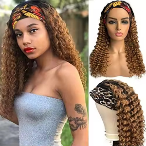 Parrucca con fascia anteriore Non <span class=keywords><strong>in</strong></span> pizzo per parrucca piena fatta a macchina senza colla riccia per donne nere con onde profonde colore <span class=keywords><strong>naturale</strong></span> capelli umani parrucca venditori - Product Image 2