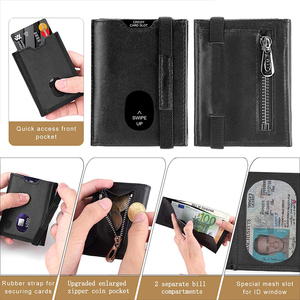 2021 minimo di affari supporto di carta del raccoglitore di tendenza Eurpo con cinghia elastica, OEM degli uomini del cuoio genuino della carta di credito sottile portafogli in pelle - Product Image 3