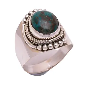 925 Sterling Silver Ring Natural Chrysocolla Gemstone Handmade Jewelry Bulk Wholesale Fine Silver Rings Suppliers
